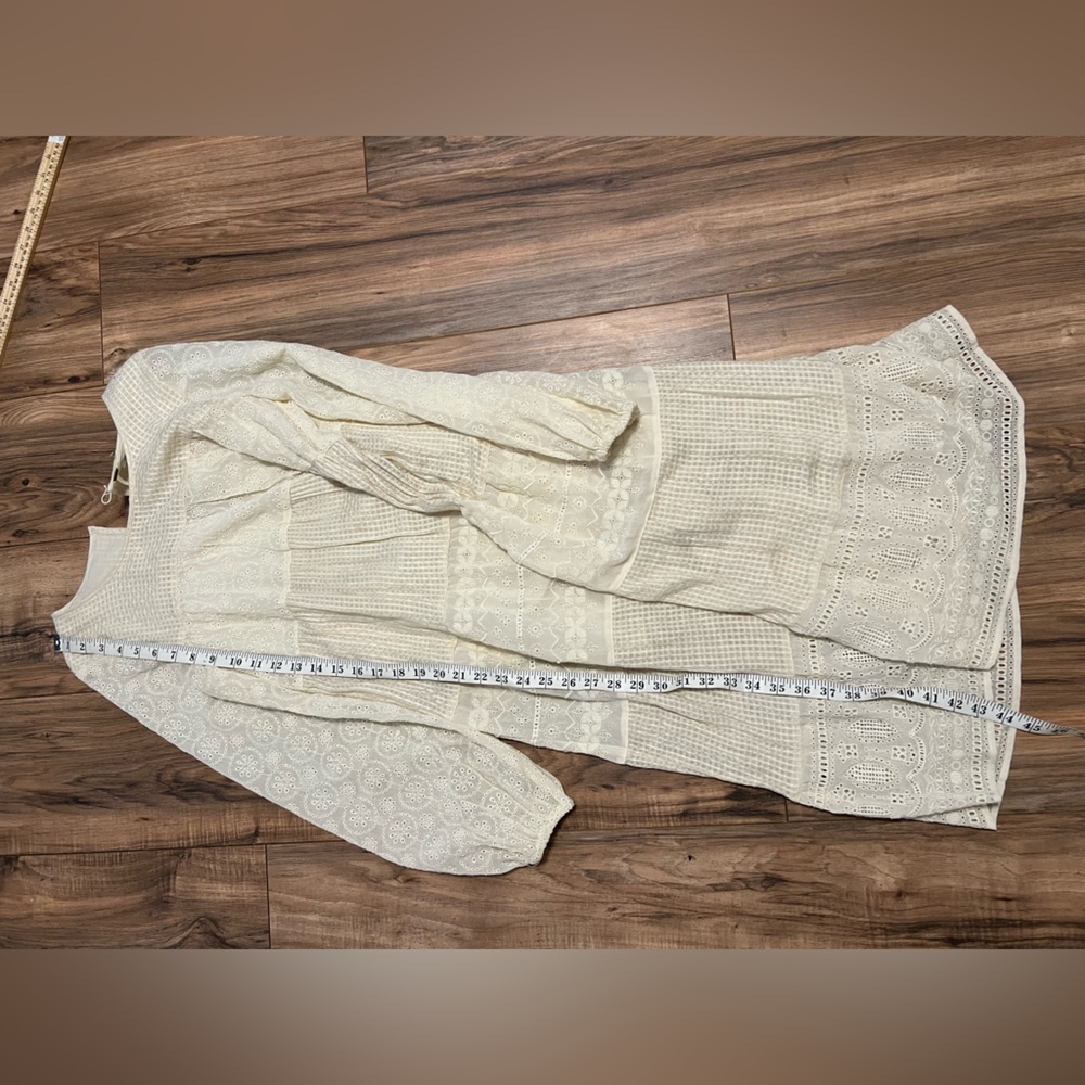 Free People Gemma Eyelet Lace Midi Dress XS Cream Cottage Core Prairie Romantic - Picture 14 of 16